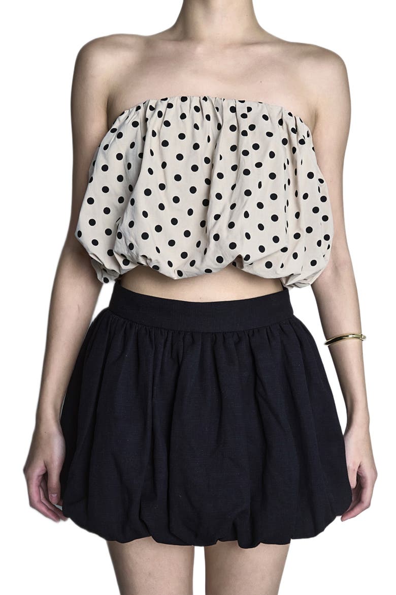 Polka Dot Strapless Bubble Top, Alternate, color, TAUPE/ BLACK