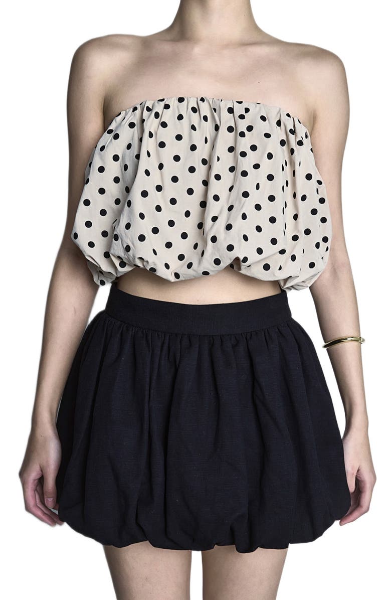 Endless Rose Polka Dot Strapless Bubble Top, Alternate, color, Taupe/ Black