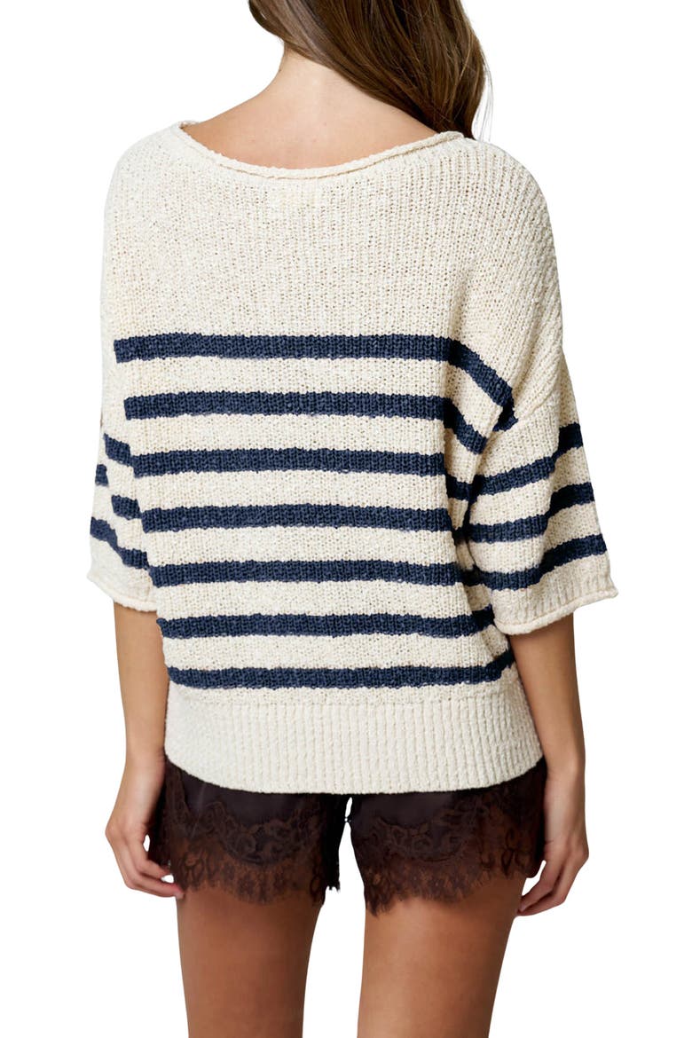 Striped Short Sleeve Sweater, Alternate, color, NAVY