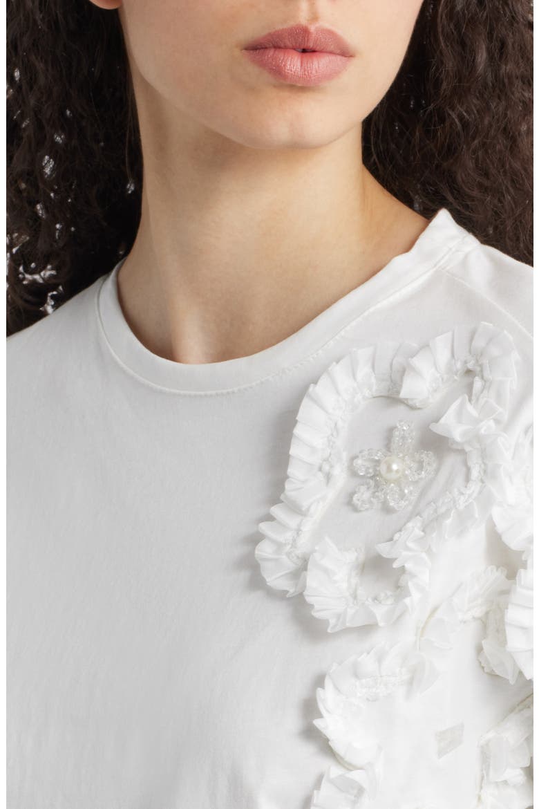 Celine Flower Appliqué Top, Alternate, color, WHITE