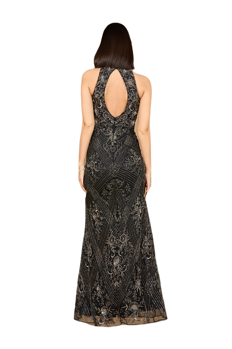 Halter Neck Beaded Dress, Alternate, color, Black