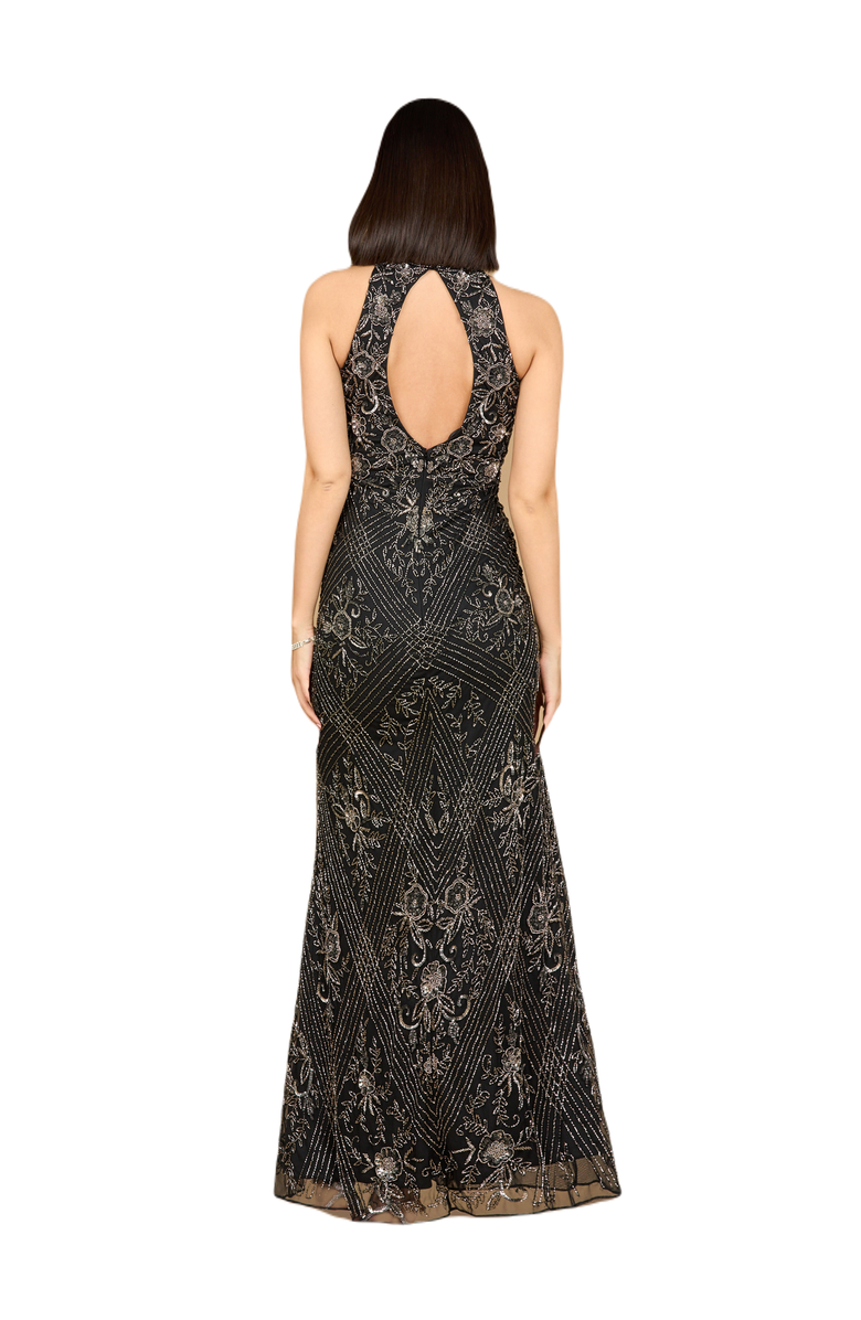 LARA New York Halter Neck Beaded Dress, Alternate, color, Black