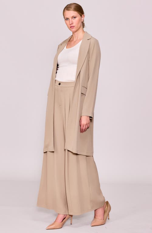 Melloday Long Crepe Blazer In Brown