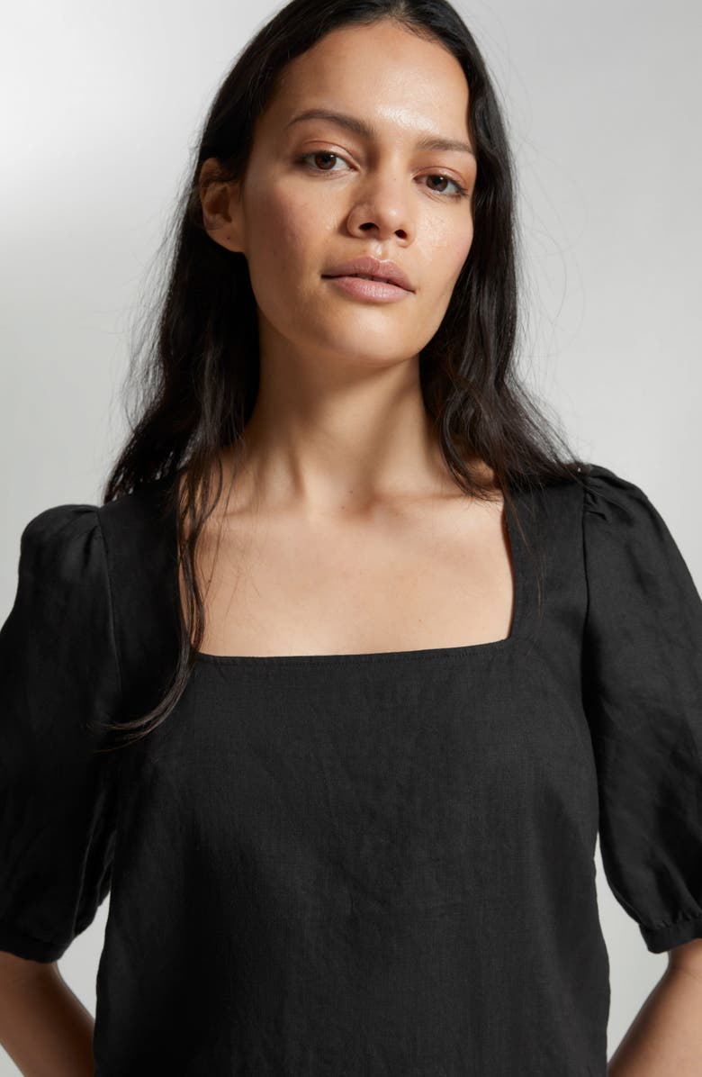 & Other Stories Dalia Square Neck Puff Sleeve Linen Dress, Alternate, color, 