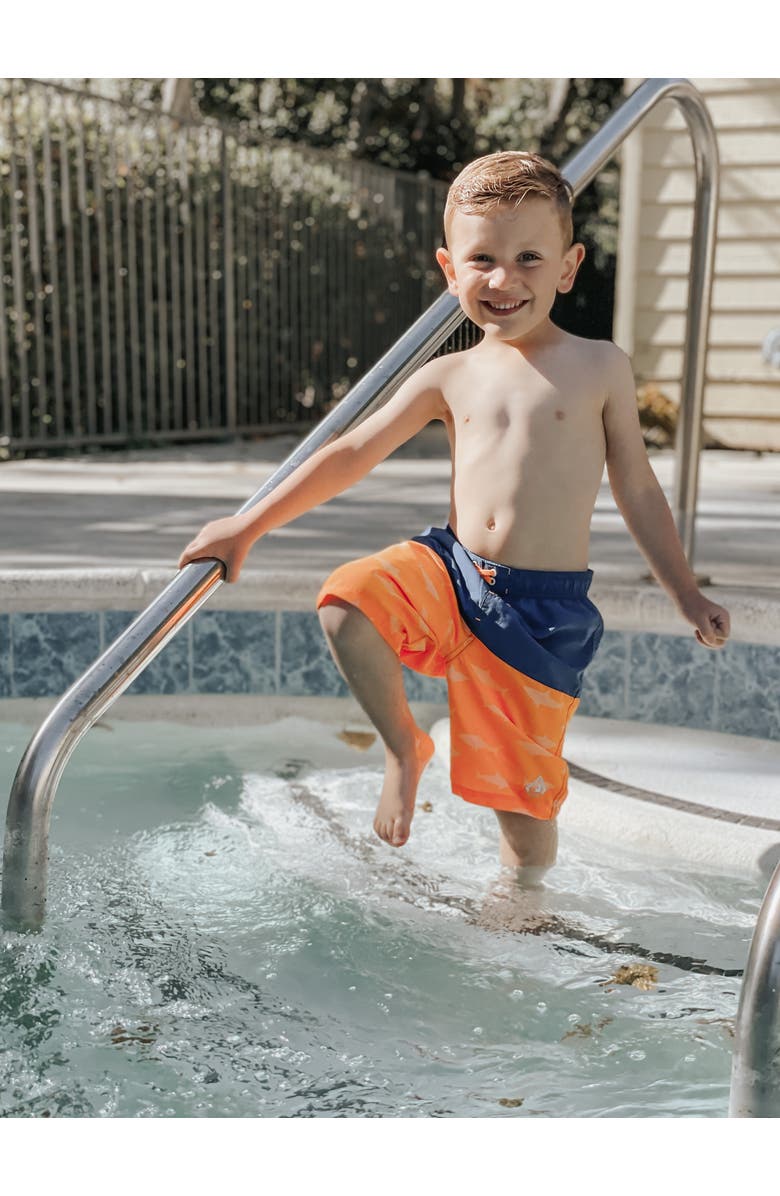 Rokka&Rolla Swim Trunks with Mesh Lining UPF 50+, Alternate, color, Blue Orange Shark