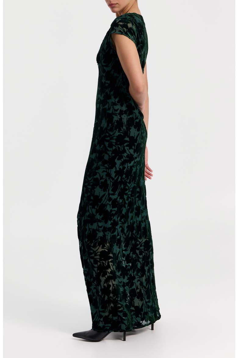 Burnout Velvet Maxi Dress with V-Neck, Alternate, color, Dark Green