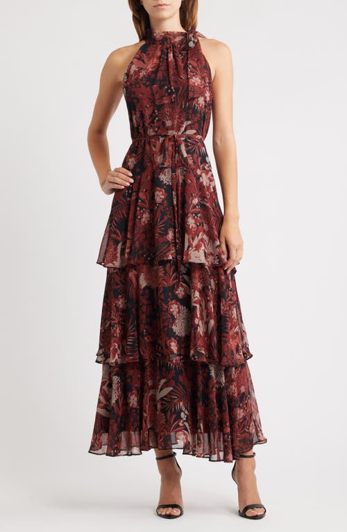 Julia Jordan Floral Sleeveless Tiered Dress in Black Multi 