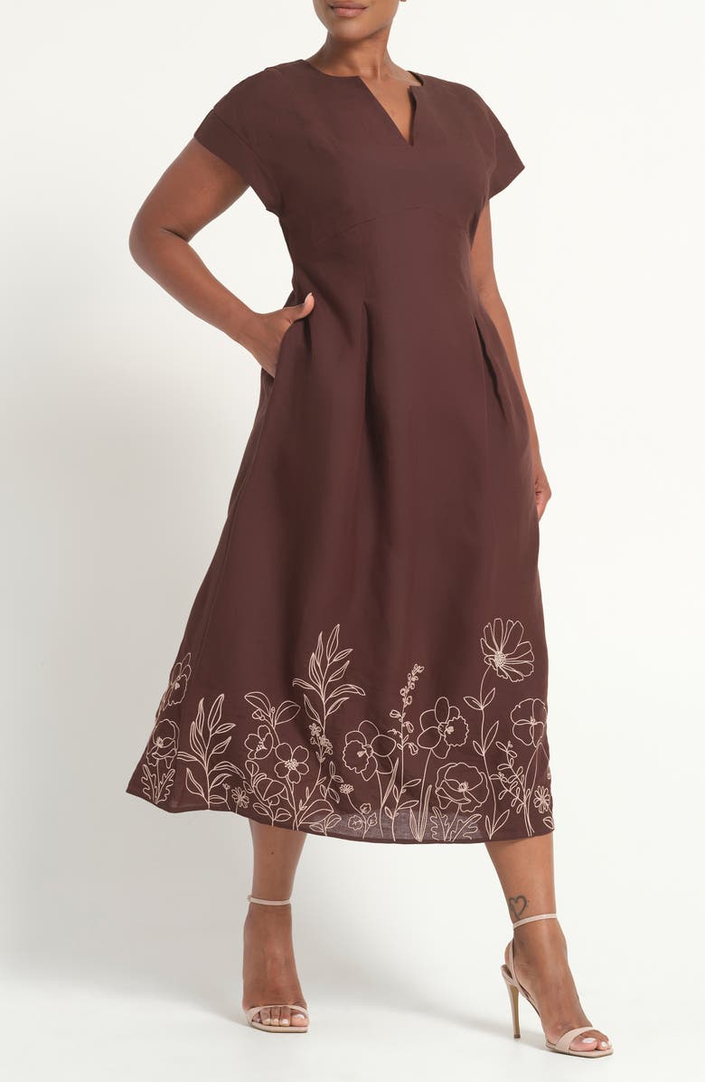 Estelle Emery Print Linen Blend Maxi Dress, Alternate, color, Chocolate