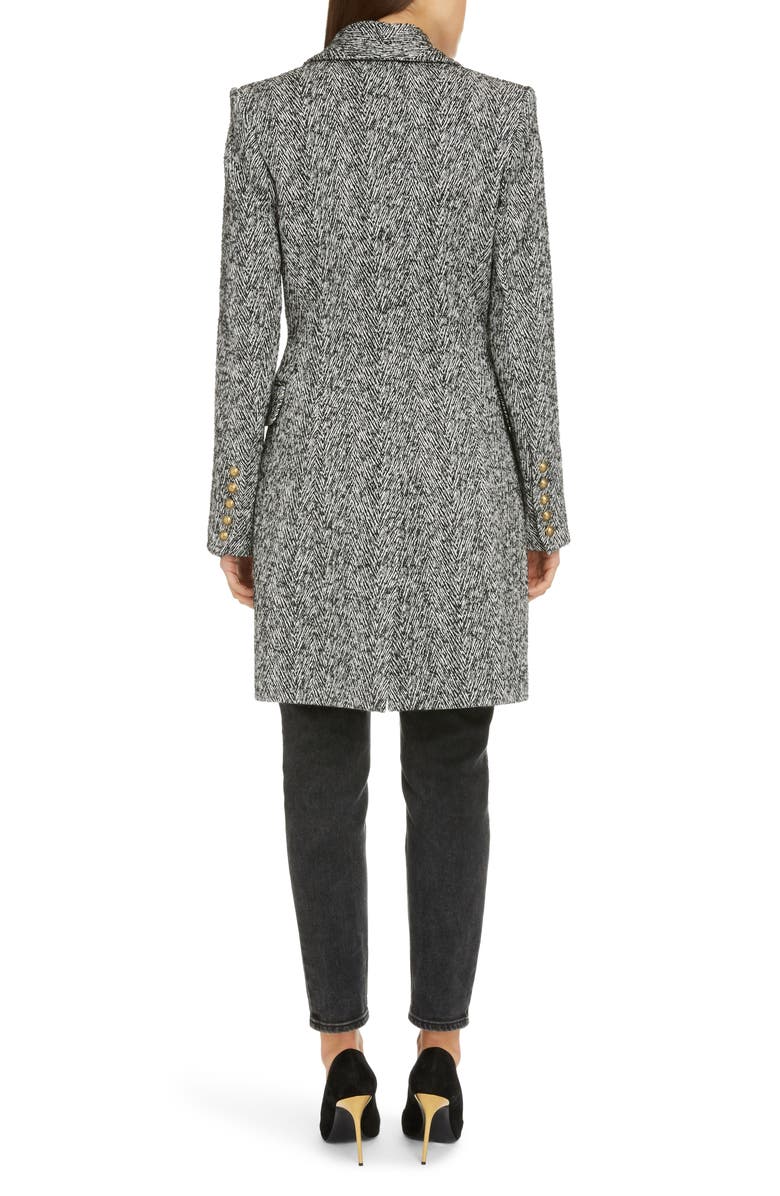 Balmain Double Breasted Chevron Tweed Coat, Alternate, color, 