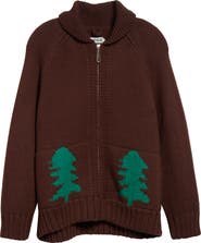 Bode Fir Shawl Collar Wool Zip Cardigan