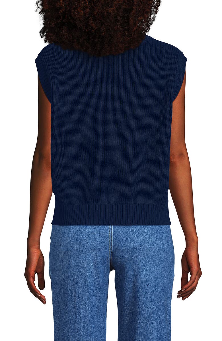 Lands' End Drifter Modern Cable V Neck Vest Sweater, Alternate, color, Deep Sea Navy