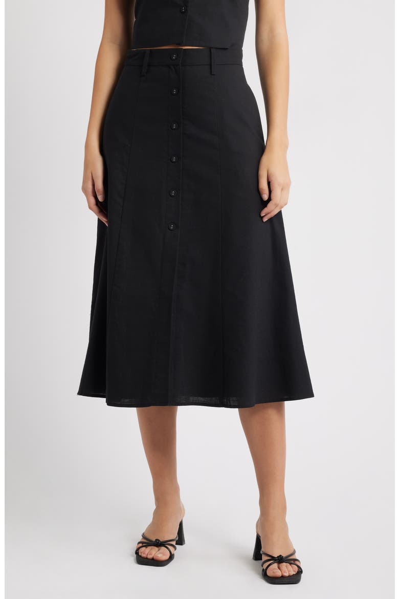 Cynthia Button-Through Midi Skirt, Main, color, BLACK