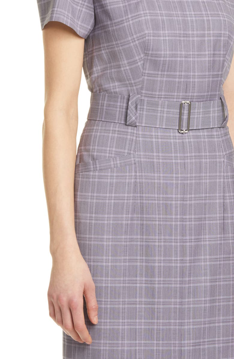 BOSS Danetty Plaid Belted Sheath Dress, Alternate, color, Lilac Fantasy