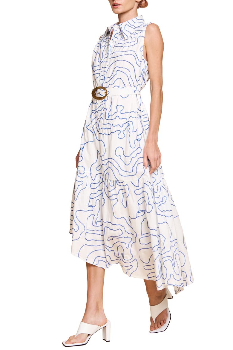 Colleen Embroidered Belted Midi Shirtdress, Alternate, color, WHITE BLUE