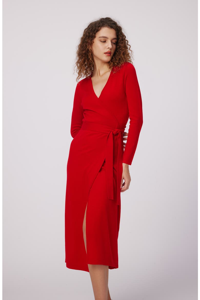 Astrid Long Sleeve Wool & Cashmere Wrap Sweater Dress, Alternate, color, AKANE