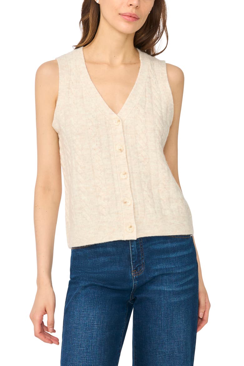 Cable Knit V-Neck Sweater Vest, Main, color, MALTED