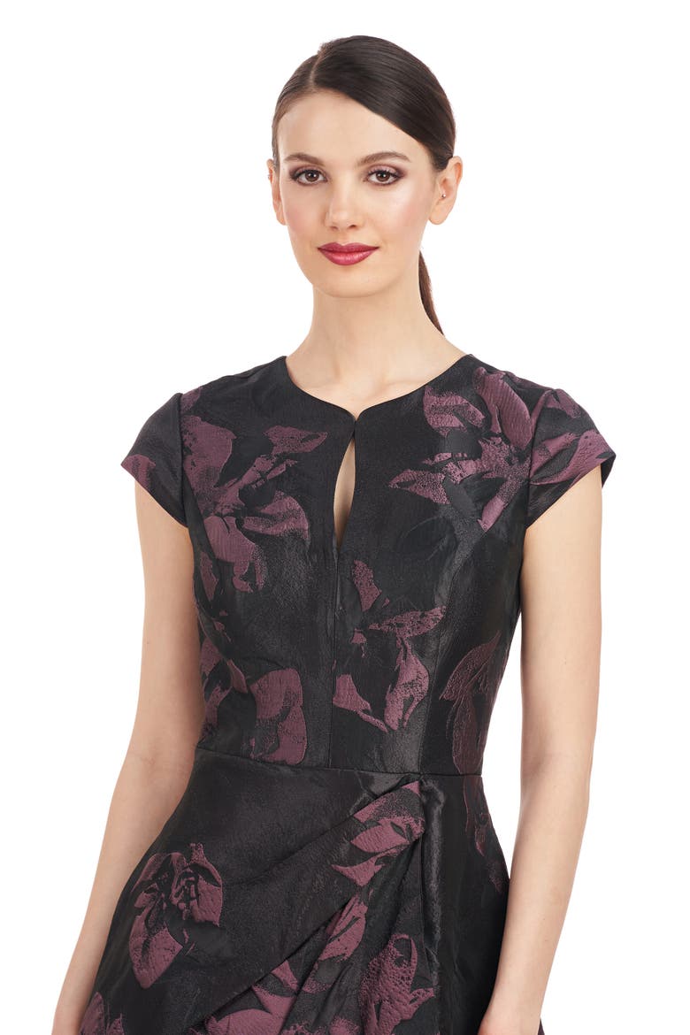 Massima Metallic Floral Jacquard Midi Cocktail Dress, Alternate, color, MINK ROSE