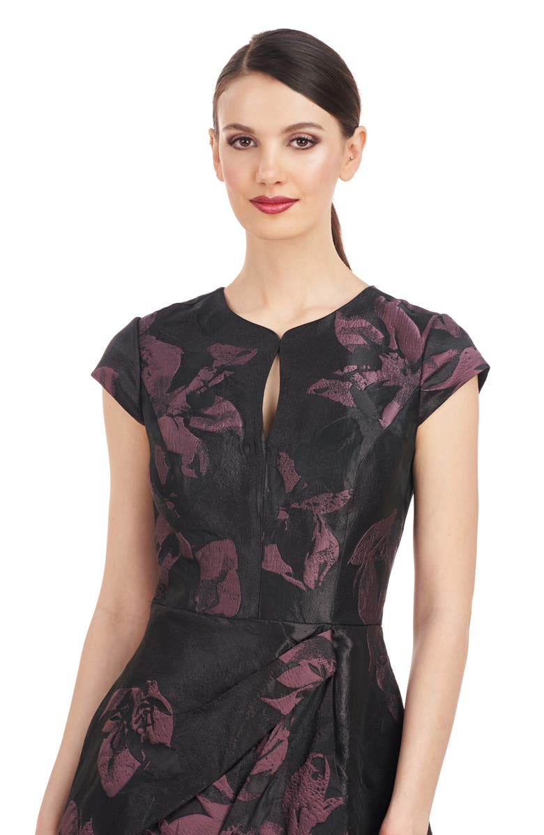 Kay Unger Massima Metallic Floral Jacquard Midi Cocktail Dress, Alternate, color,