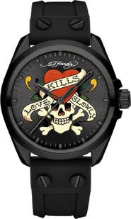 Ed Hardy x Ed Hardy Singles Silicone Strap Watch, 38mm