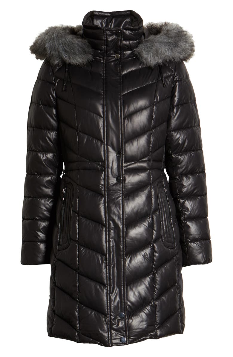 Gallery Faux Fur Trim Hooded Puffer Jacket, Alternate, color, 