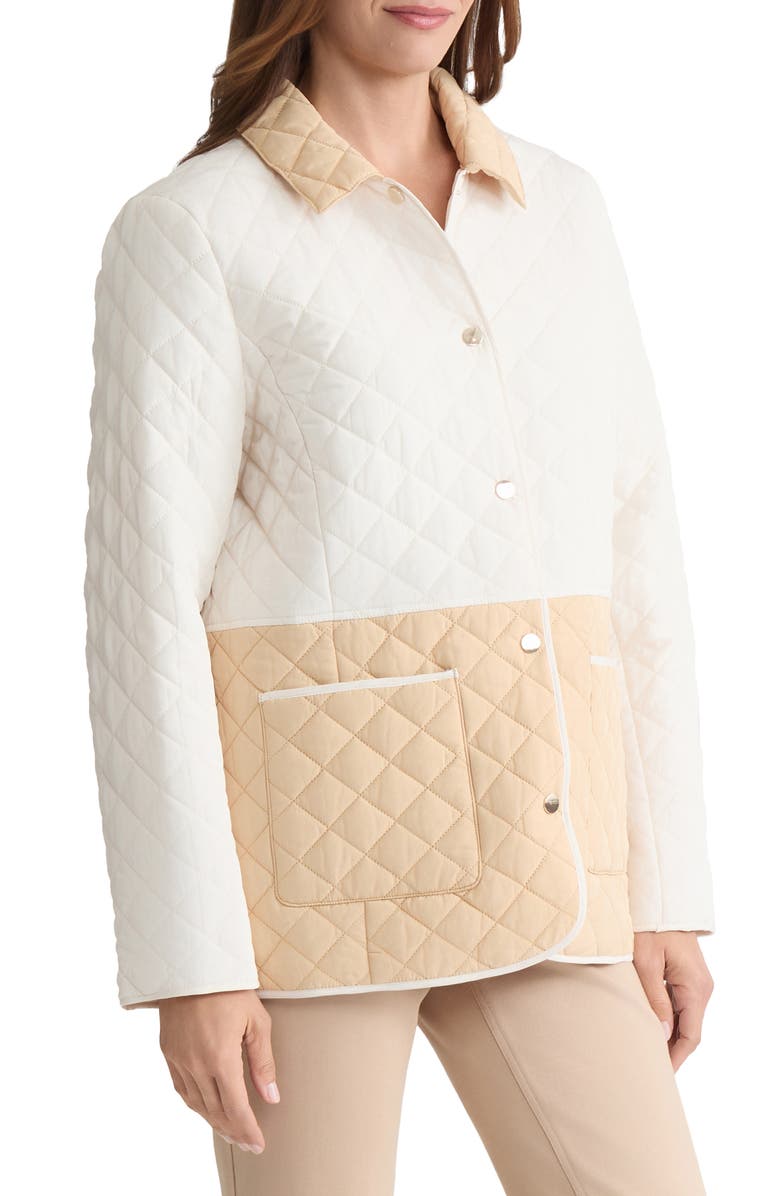 Jones New York Colorblock Quilted Barn Jacket, Alternate, color, Jones White/ Cafe Au Lait