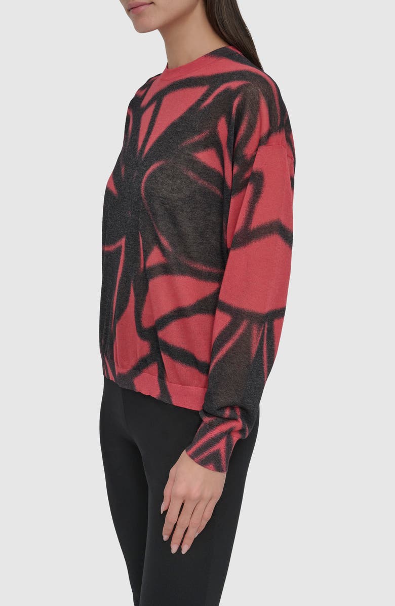 DKNY Abstract Floral Cotton Blend Sweater, Alternate, color, Black Pink