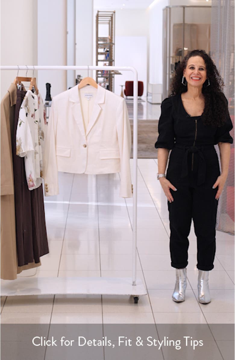 Crop One-Button Linen Blend Blazer, sales video thumbnail