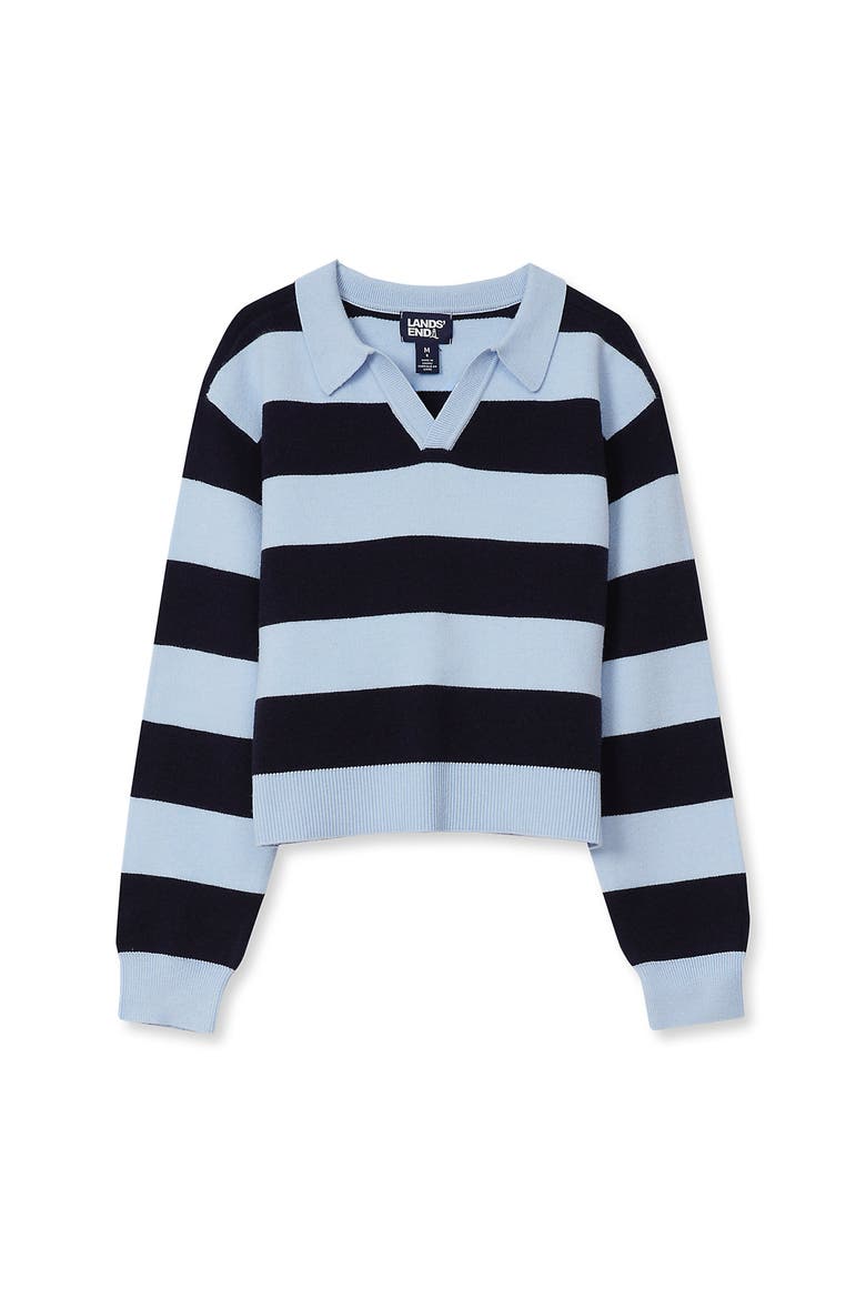 Girls Long Sleeve Rugby Sweater, Main, color, Sky Blue/Navy Stripe