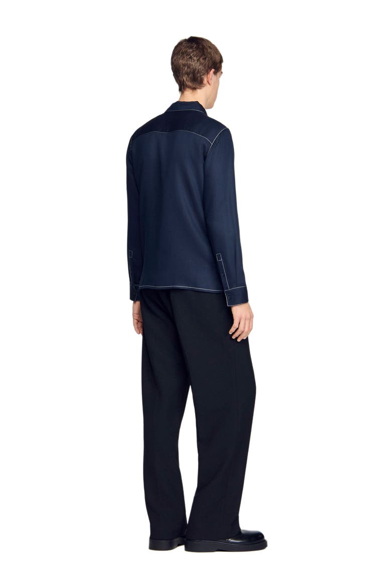 Loose-fit zip-up shirt, Alternate, color, Navy blue