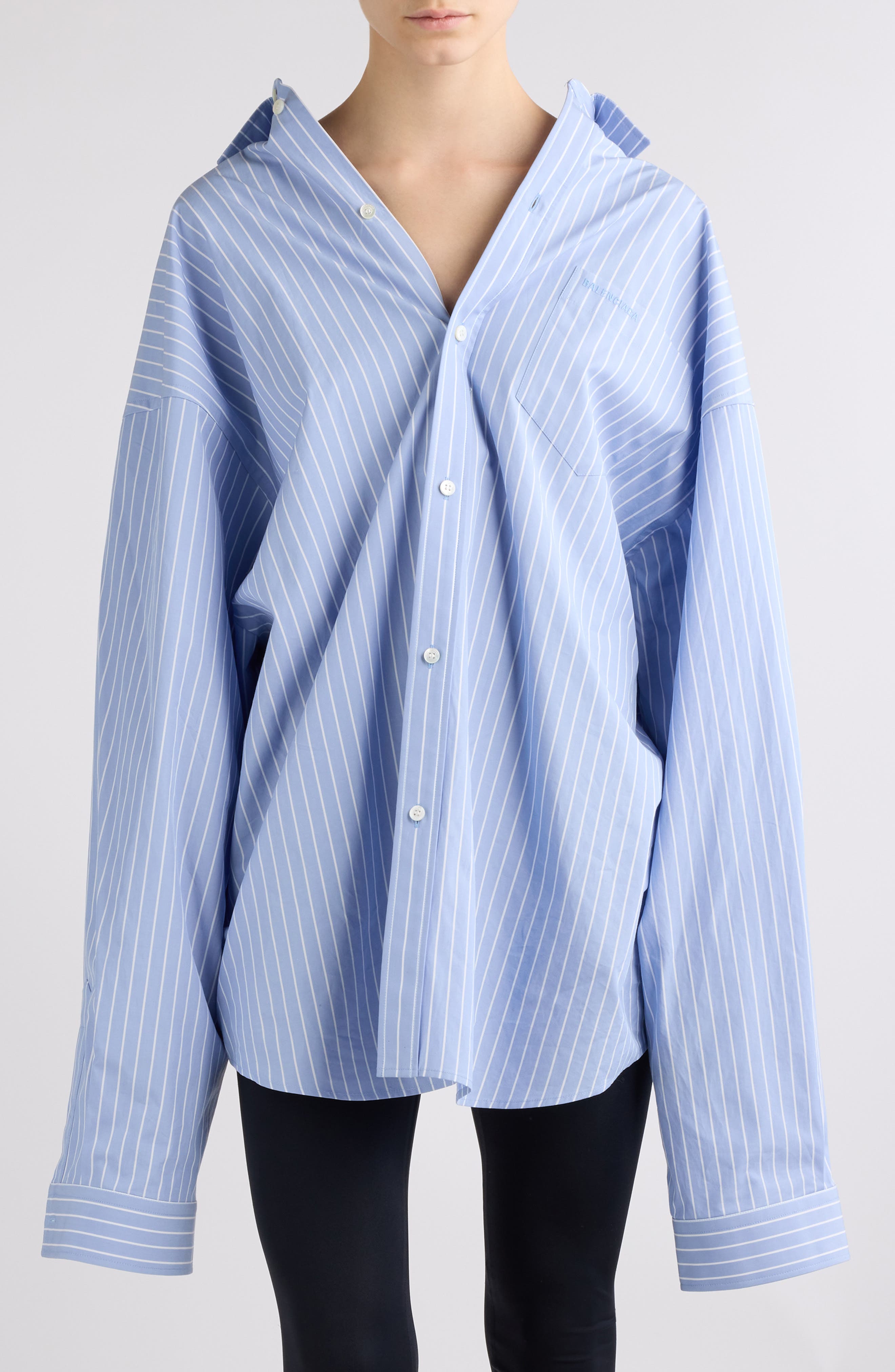 Balenciaga Asymmetric Oversize Stripe Button-Up Shirt (Women