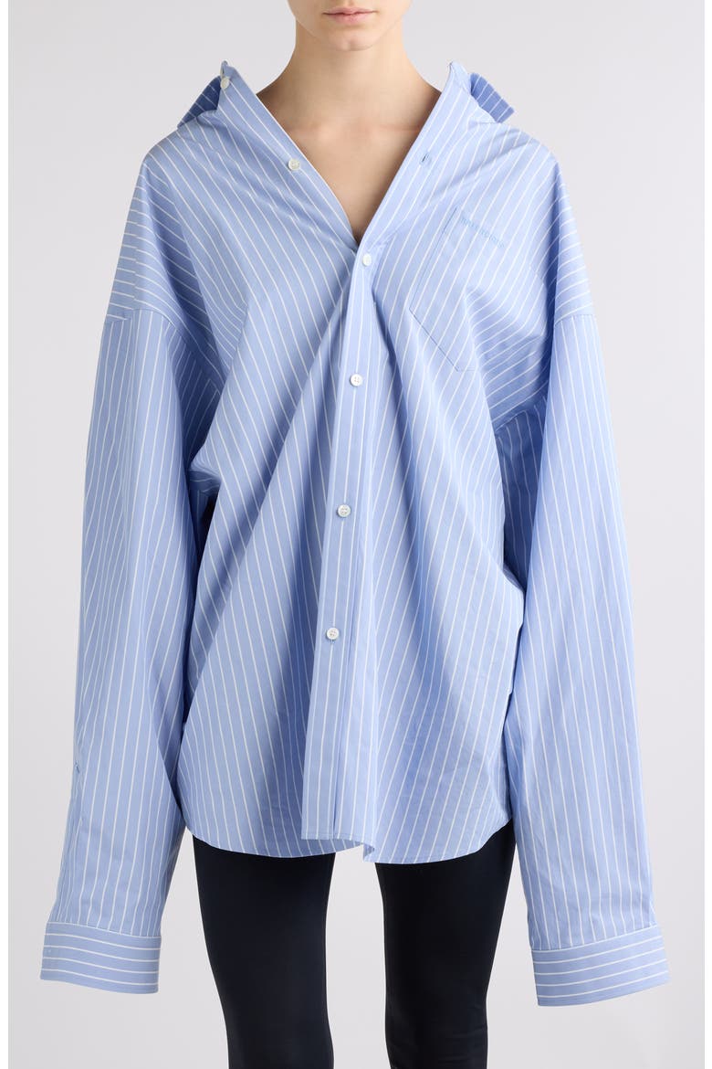Balenciaga Asymmetric Oversize Stripe Button-Up Shirt (Women