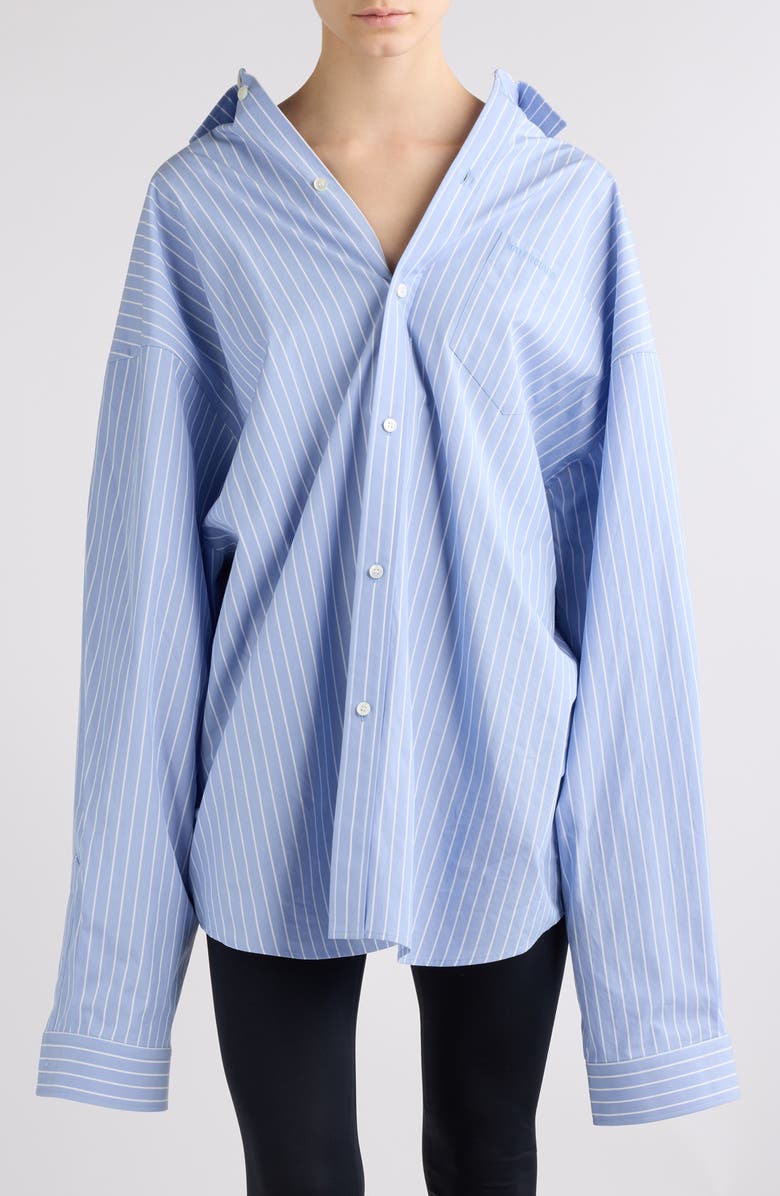 Balenciaga Asymmetric Oversize Stripe Button-Up Shirt, Main, color,