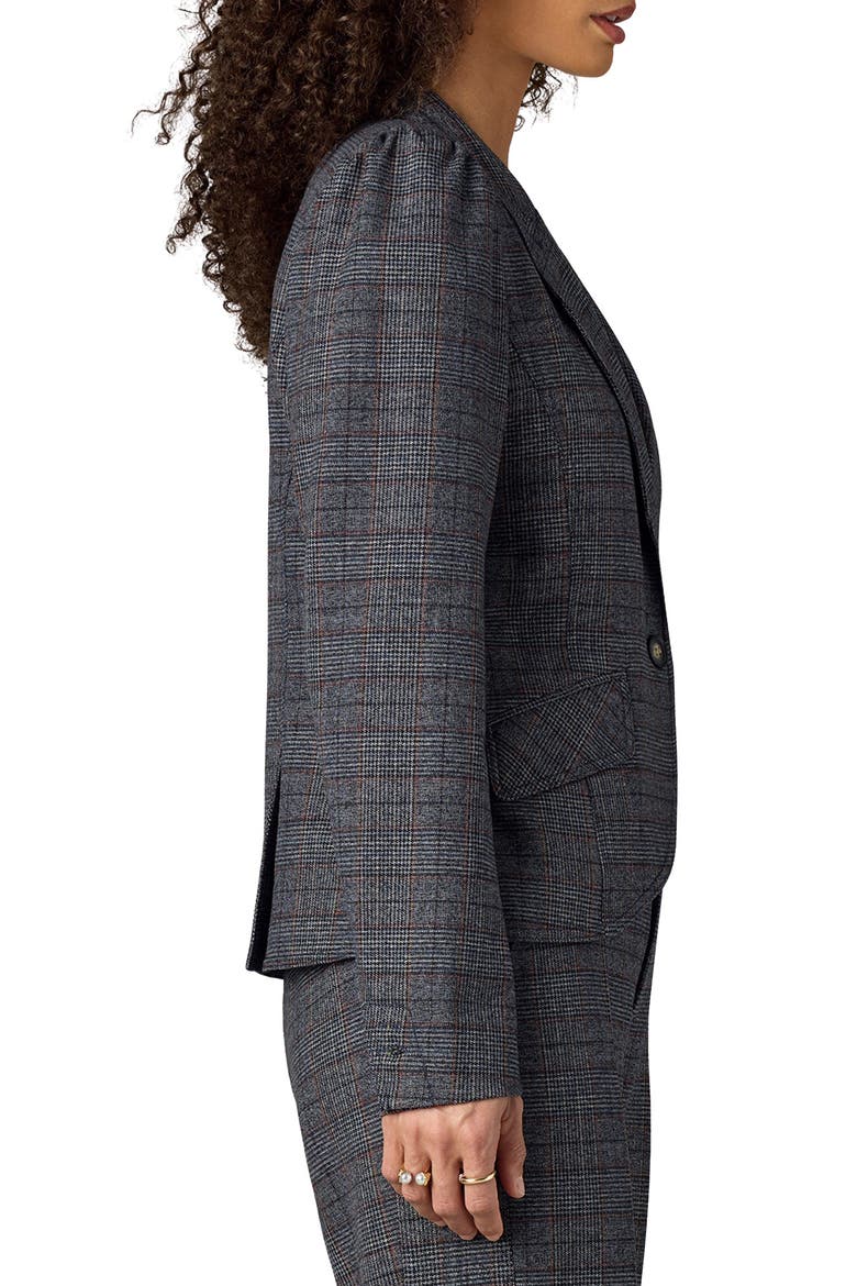 Puff Shoulder Blazer, Alternate, color, CHARCOAL UMBER MULTI
