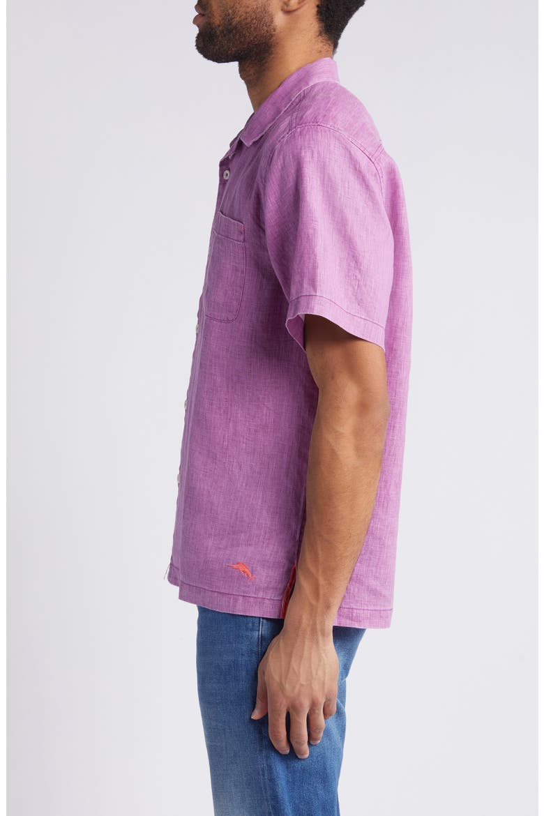 Sea Glass Short Sleeve Linen Button-Up Camp Shirt, Alternate, color, ISLAND BOUQUET