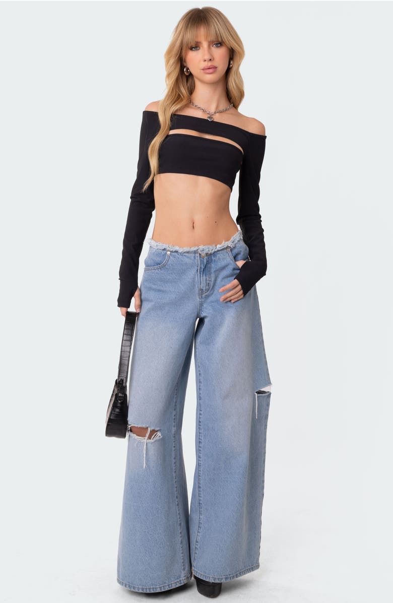 EDIKTED Reign Two-Piece Crop Rib Shrug & Bandeau Top, Alternate, color, 