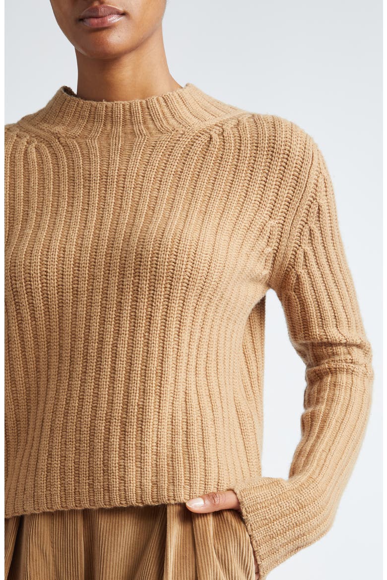 Aloa Wool & Cashmere Funnel Neck Sweater, Alternate, color, CAMEL