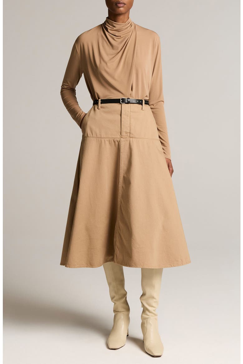 Washed Cotton A-Line Midi Skirt, Alternate, color, CARMELLO