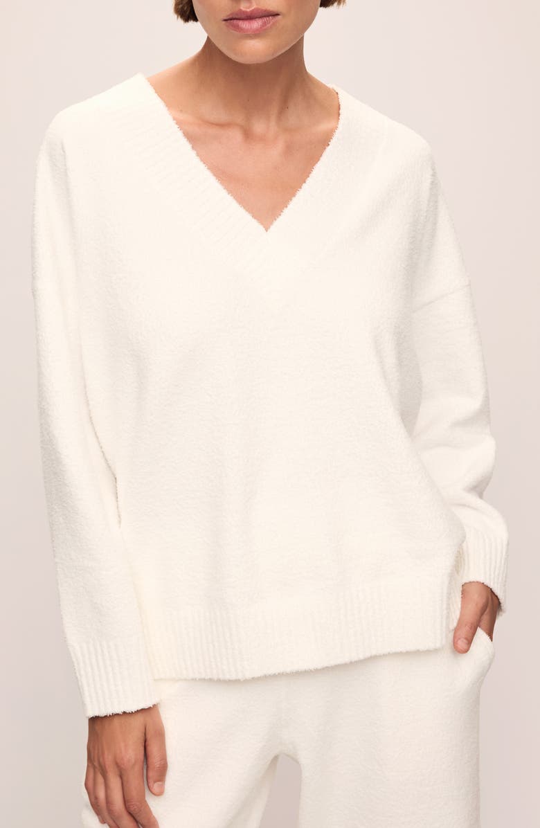 Eberjey Bouclè V-Neck Sweater, Main, color, Ivory
