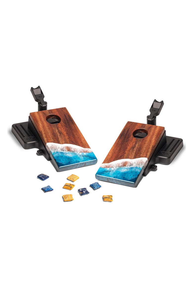 The Beach Epoxy Resin Mahogany Pathfinder Art Mini Tabletop Cornhole Game, Alternate, color, Beach blue