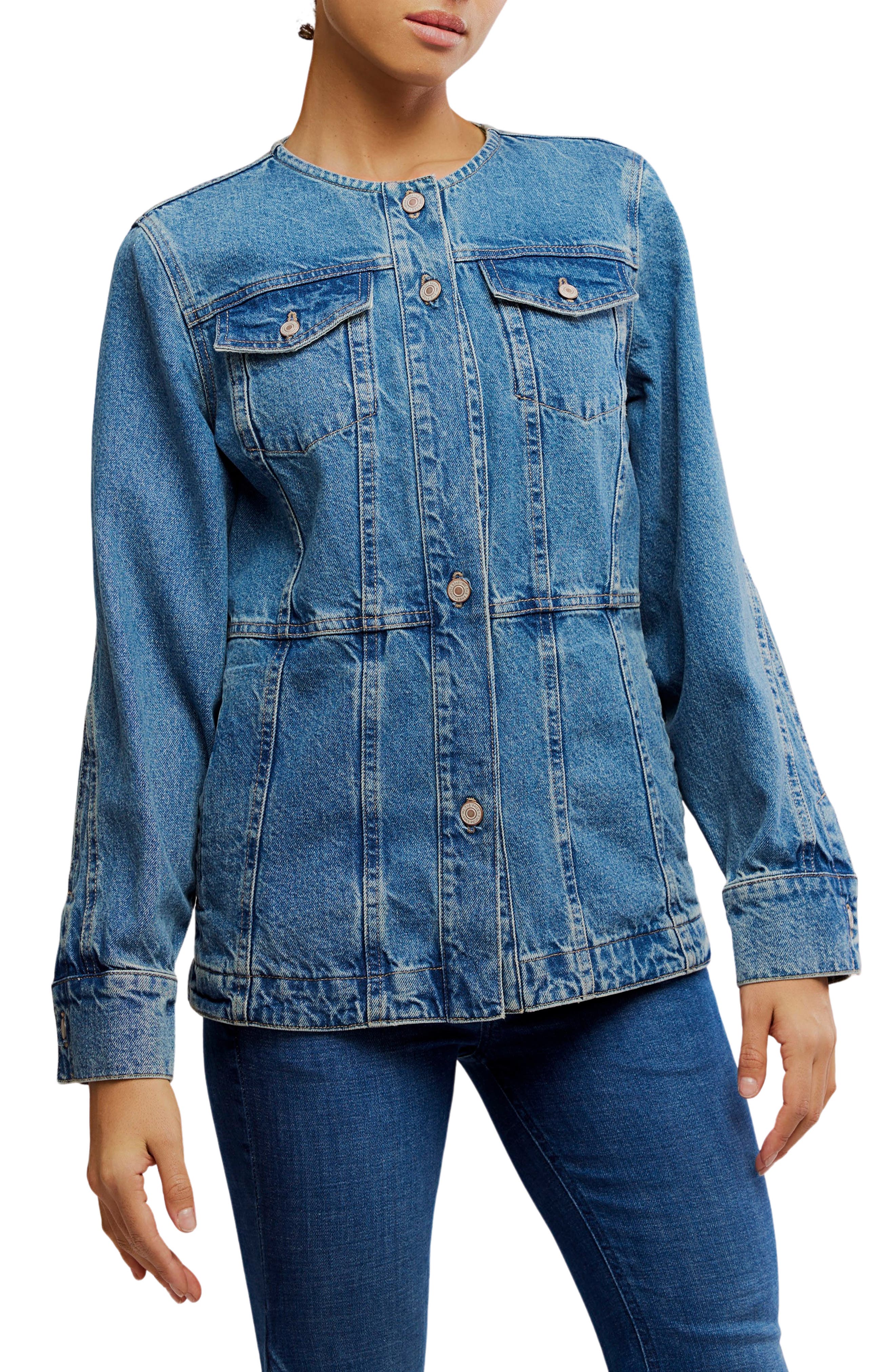 Free People Lula Collarless Denim Jacket