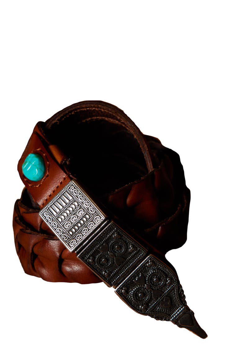 Tess Woven Leather Belt, Main, color, BROWN