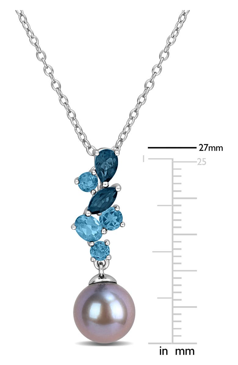 DELMAR Cultured Tahitian Pearl & London Blue Topaz Pendant Necklace, Alternate, color, 