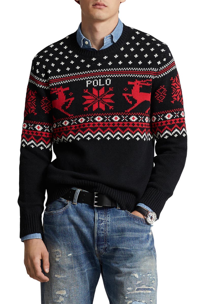 Polo Ralph Lauren Reindeer Cotton & Cashmere Sweater, Main, color,