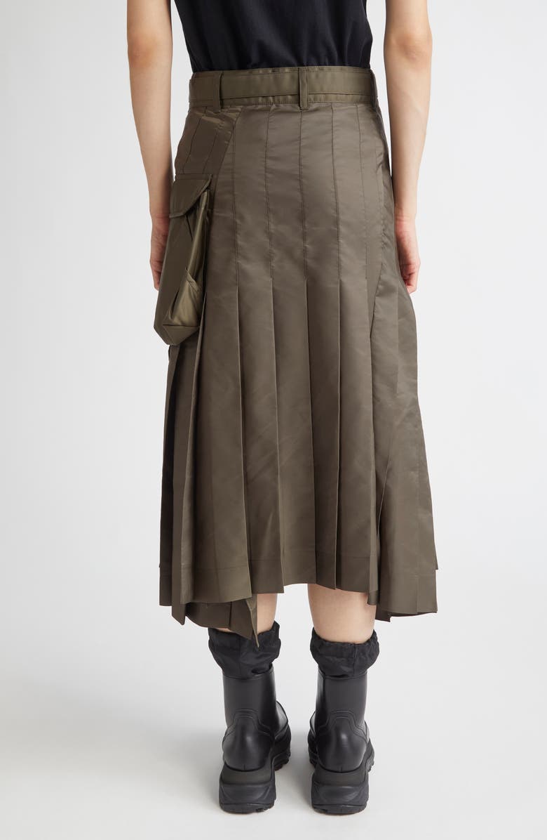 Sacai Belted Pleated Midi Skirt, Alternate, color, Dark Khaki