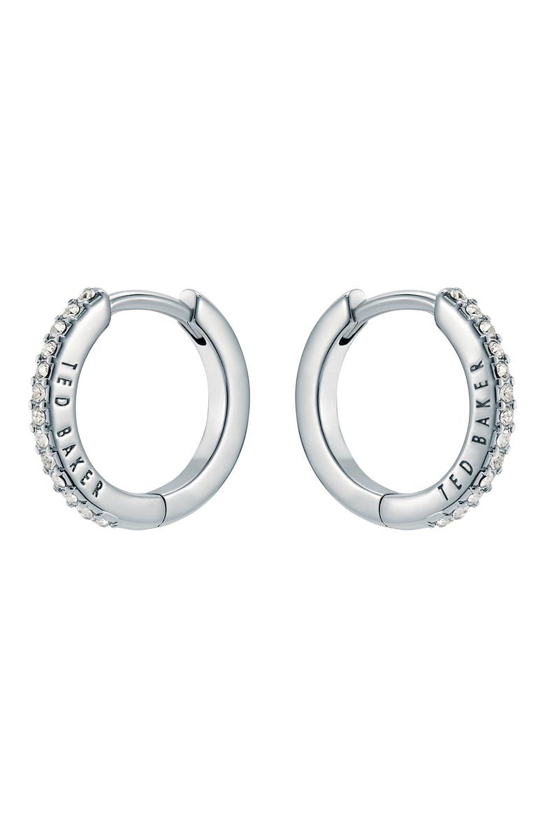 Heplie Pavé Hoop Earrings, Alternate, color, SILVER TONE/ CLEAR CRYSTAL