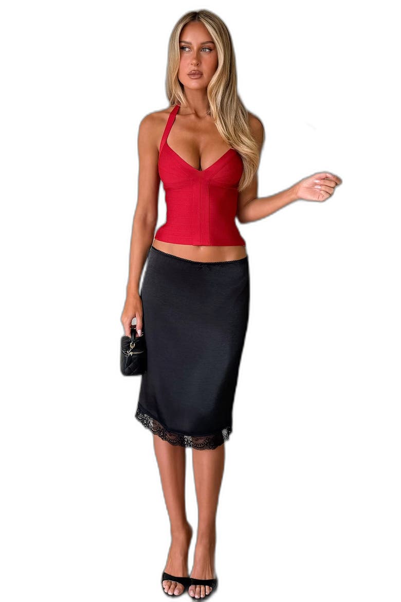 Leisel Lace Trim Skirt, Alternate, color, BLACK