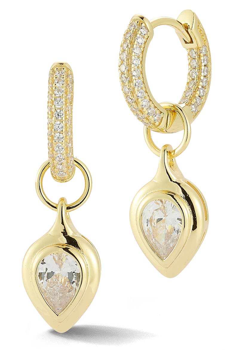 Cubic Zirconia Huggie Hoop & Dangle Earrings, Main, color, GOLD