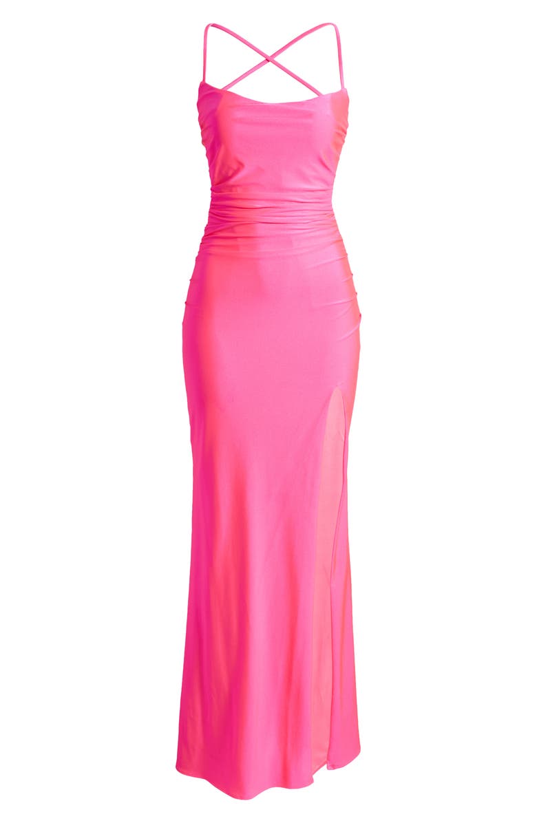 La Femme Halter Open Back Jersey Trumpet Gown, Alternate, color, 