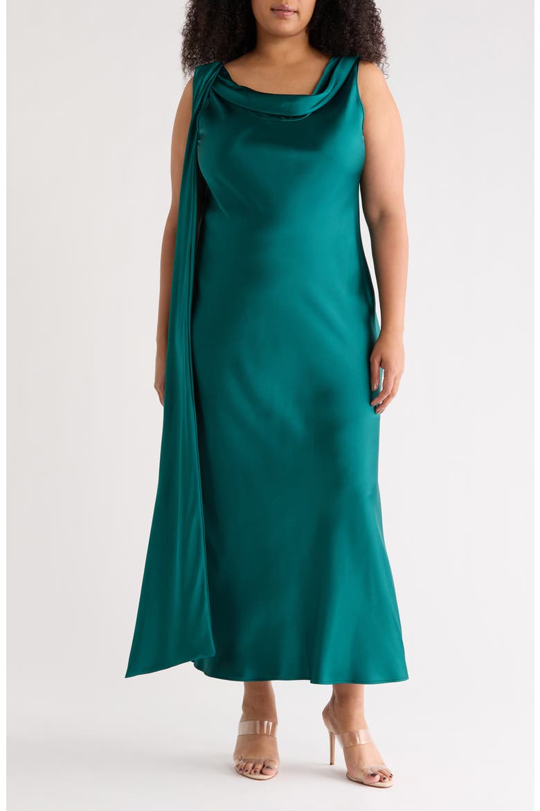 Cowl Neck Satin Maxi Dress, Main, color, DARK GREEN