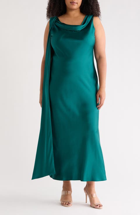 Cowl Neck Satin Maxi Dress (Plus)